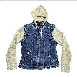 LA Coalition Denim & Knit Hooded Long Sleeve Jacket Full Zip Medium